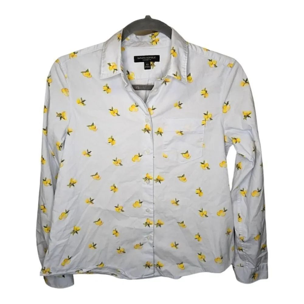 Banana Republic Quinn Boy Fit Lemon Print Button Down Shirt Women's Small